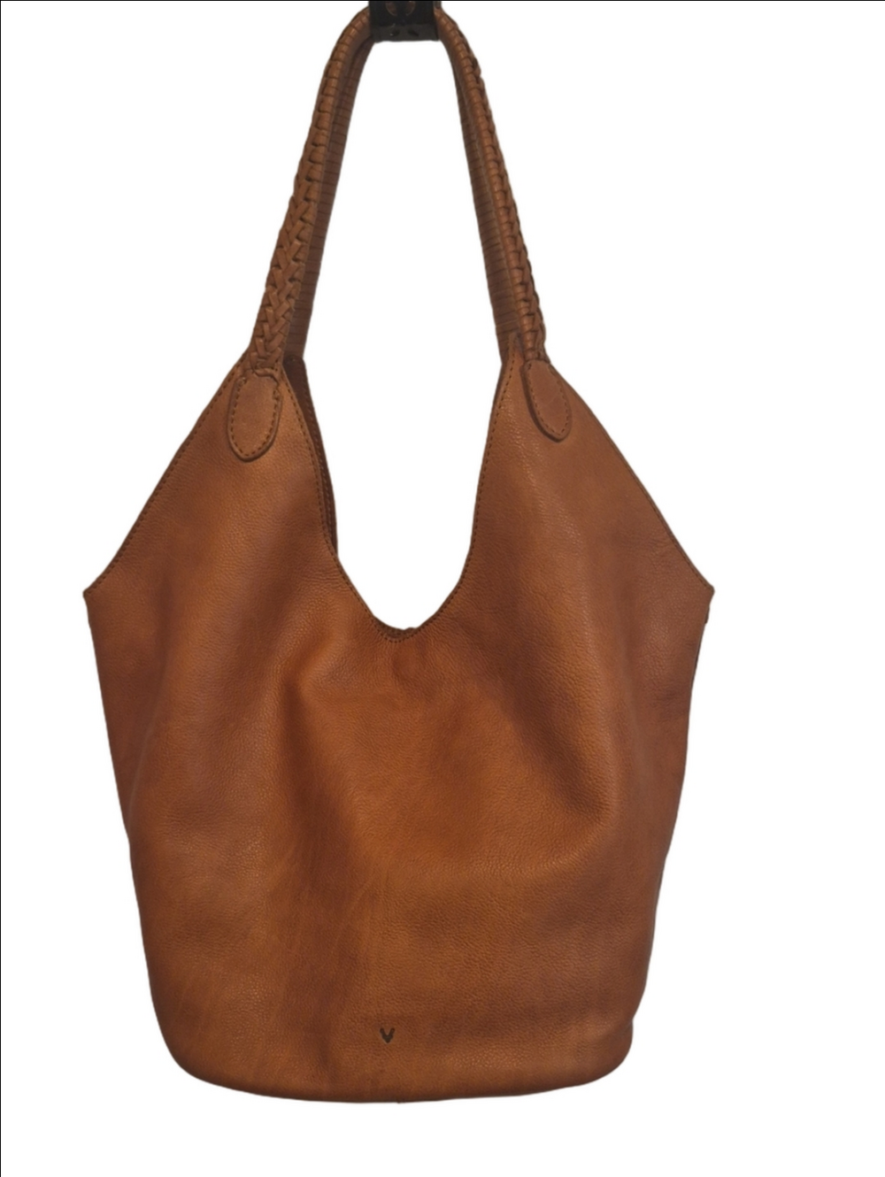 Vilencia Holland Leather Tote Bag in Tan With Woven Handle